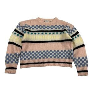 Vintage Checkered Pastel Sweater Size Large Cropped Fit Retro 80s Pink Colorful